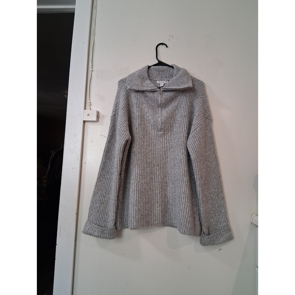 And Now This Womens XL Grey Ribbed Quarter Zip Oversized Chunky Knit Sweater